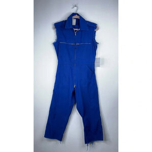 Tricia Fix Bright Blue Jumpsuit Sleeveless Upcycled Vintage Jumpsuit Zipper